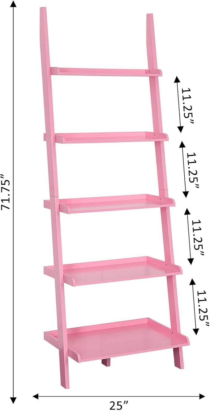 Convenience Concepts American Heritage Bookshelf Ladder, Light Pink