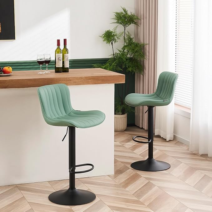 YOUNUOKE Counter Height Bar Stools Kitchen Island Barstools Set of 2 Adjustable Swivel Counter Stool Bar Height Island Chairs with Back, Sea Green