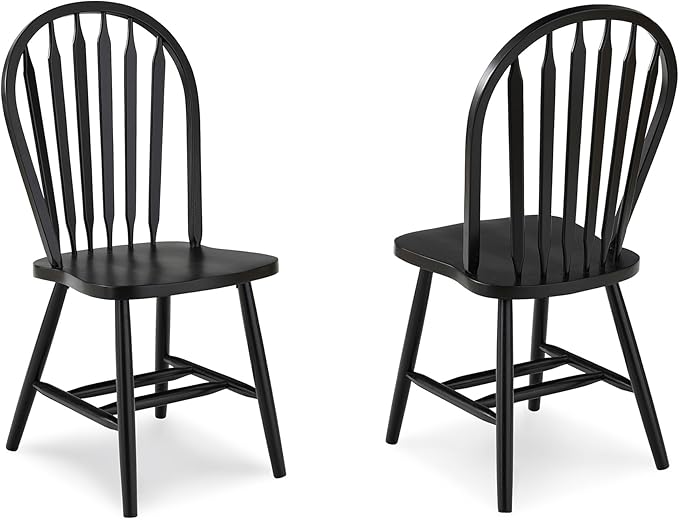 IC International Concepts Solid Wood Windsor ArrowBack Dining Chair with Plain Legs, Black