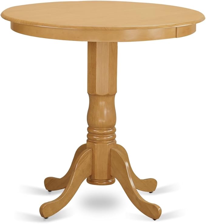 East West Furniture JACF3-OAK-C 3 Piece Kitchen Counter Height Dining Table Set Contains a Round Pub Table with Pedestal and 2 Linen Fabric Upholstered Chairs, 36x36 Inch, Oak