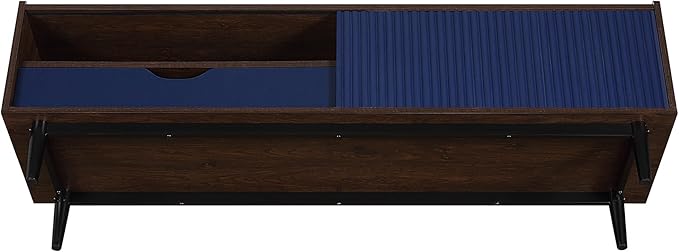 Manhattan Comfort Duane Modern Ribbed 55 Inch TV Stand with 1 Drawer, 2 Shelves, Sliding Door, and Wire Management, Mid-Century Style Entertainment Center and Media Console for Living Room, Navy Blue