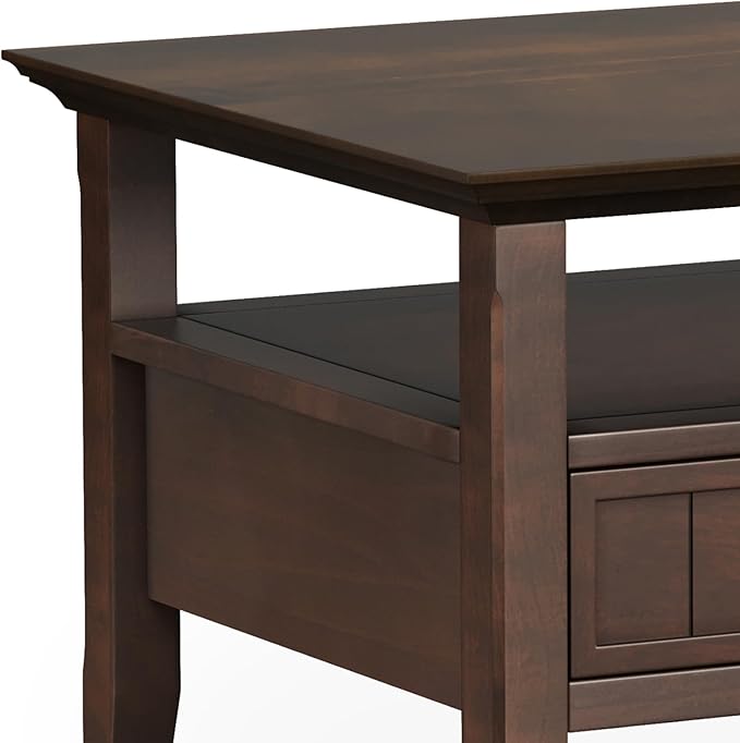 SIMPLIHOME Acadian Coffee Table - 48 inch Wide Solid Wood Transitional Cocktail Table with 2 Drawers in Brunette Brown, Classic Living Room Table with Storage Shelf and Tapered Legs