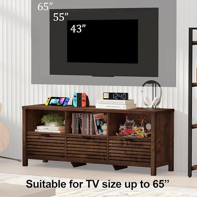 BON AUGURE TV Stand, Mid Century Modern Media Console for 65/55/50 Inch TVs, Wood Fluted Entertainment Center with Storage for Living Room, Bedroom (Rustic Oak)