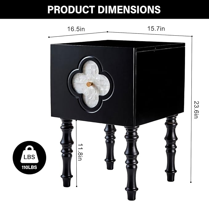 CozyDH Black Nightstand with Storage 23", Mid Century Modern Solid Wood End Side Table for Bedroom Living Room, Wooden Sofa Side Bedside Table with Wooden Legs