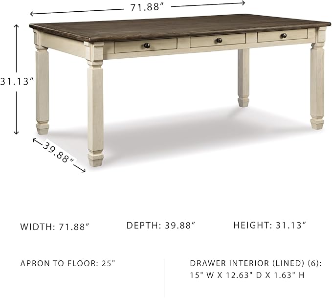Signature Design by Ashley Bolanburg Farmhouse Dining Table with Drawers, Seats up to 6, Whitewash