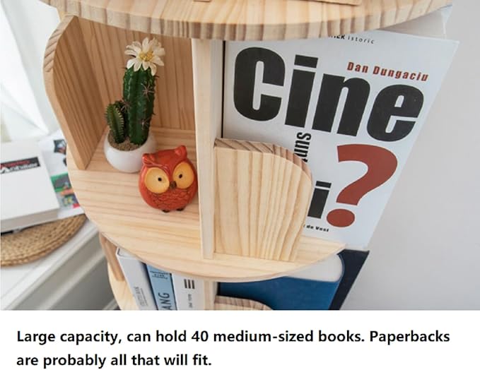 Heehee Wooden Rotating Bookshelf 360 Display Floor Standing Bookcase Storage Rack for Kids&Adults Multi-Functional Bookshelf Organizer (3-Tier)