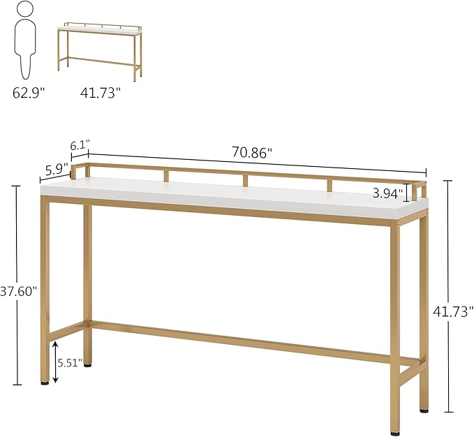 Tribesigns 70.9 inch Extra Long Sofa Table, Narrow Console Table Behind Couch, Modern Entryway Table Skinny Hallway Table for Living Room (White+Gold)