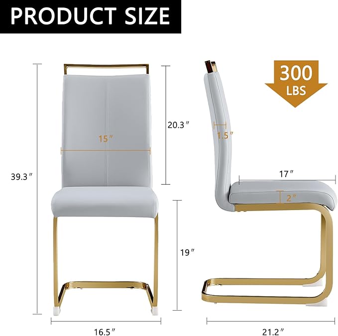 Modern Dining Chairs Set of 4,High Back Kitchen Chairs,Faux Leather Side Chair with Gold Plated Metal Legs,Easy to Clean Upholstered Dining Chairs,Ideal for Living Room(Gold Leg)
