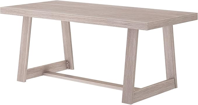 Plank+Beam 84 Inch Farmhouse Dining Table, Solid Wood Rustic Kitchen Table, Large Wooden Rectangular Dinner Table for Dining Room, Home Office, Living Room Furniture, Easy Assembly, Seashell Wirebrush