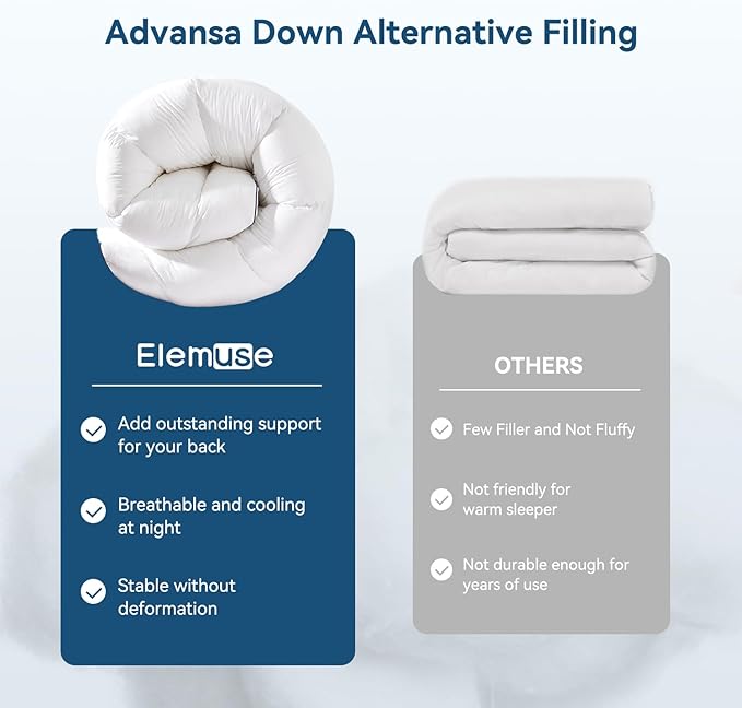 ELEMUSE Twin Cooling Mattress Topper, Extra Thick 1300gsm Mattress Pad for Back Pain Relief, Plush 500TC Cotton Pillow Top with Deep Pocket, Overfilled with Mixed Advansa Down Alternative Filling