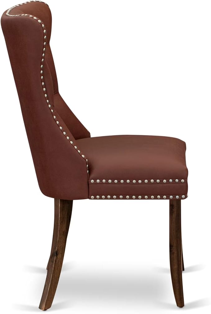 I5DA5-50N-26 5-Pc Kitchen Table Set Contain a Wooden Table and 4 Burgundy Polyester Fabric Upholstered Chairs with Button-Tufted Back, Antique Walnut