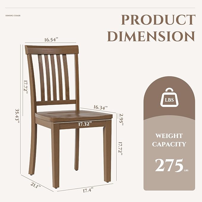 COLAMY Wooden Dining Chairs Set of 2, Solid Rubberwood Kitchen & Dining Room Chairs, Farmhouse Rustic Side Chairs for Dining Table, Anti-Slip Protection, Classic Windsor Style Seating, Oak Light Brown