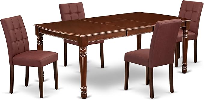 East West Furniture DOAS5-MAH-26 5 Piece Dining Room Table Set Includes A Kitchen Table and 4 Burgundy Polyester Fabric Padded Chairs, Mahogany
