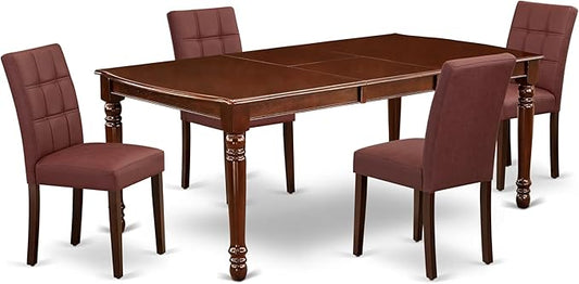 East West Furniture DOAS5-MAH-26 5 Piece Dining Room Table Set Includes A Kitchen Table and 4 Burgundy Polyester Fabric Padded Chairs, Mahogany