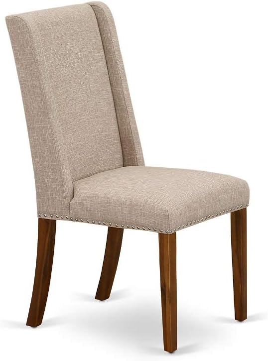 East West Furniture DLFL5-ANA-04 5 Piece Dining Room Furniture Set Includes a Round Dining Table with Dropleaf and 4 Light Tan Linen Fabric Parsons Chairs, 42x42 Inch, Natural