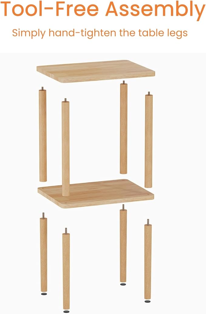 Solid Wood Side Table, 2-Tier Small End Table with Storage Shelf, Tall Nightstand Bedside Table for Bedroom, Living Room, Kids Room & Small Spaces. No-Tool Assembly.