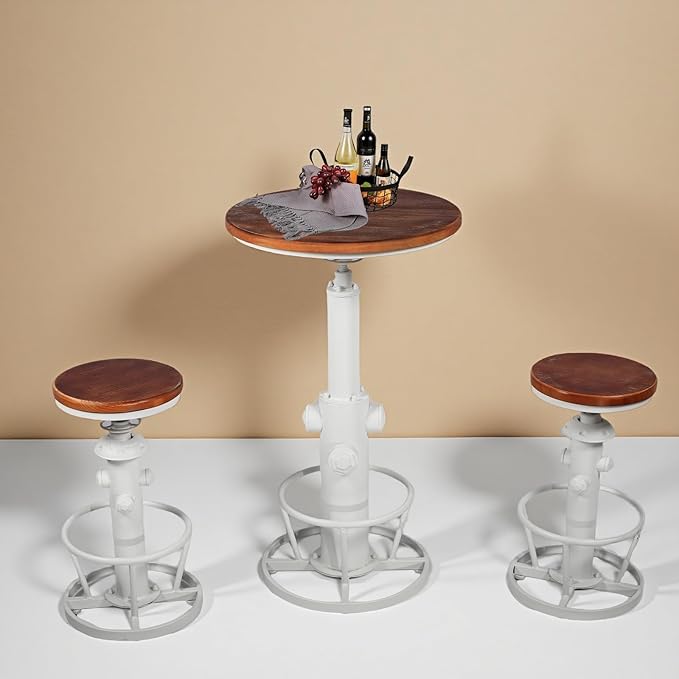 Vintage Pub Table 38.6-44.5inch Height Adjustable Industrial High Bar Table in Home Kitchen Farmhouse Cafe Table for 2-3 People Swivel Wooden Top