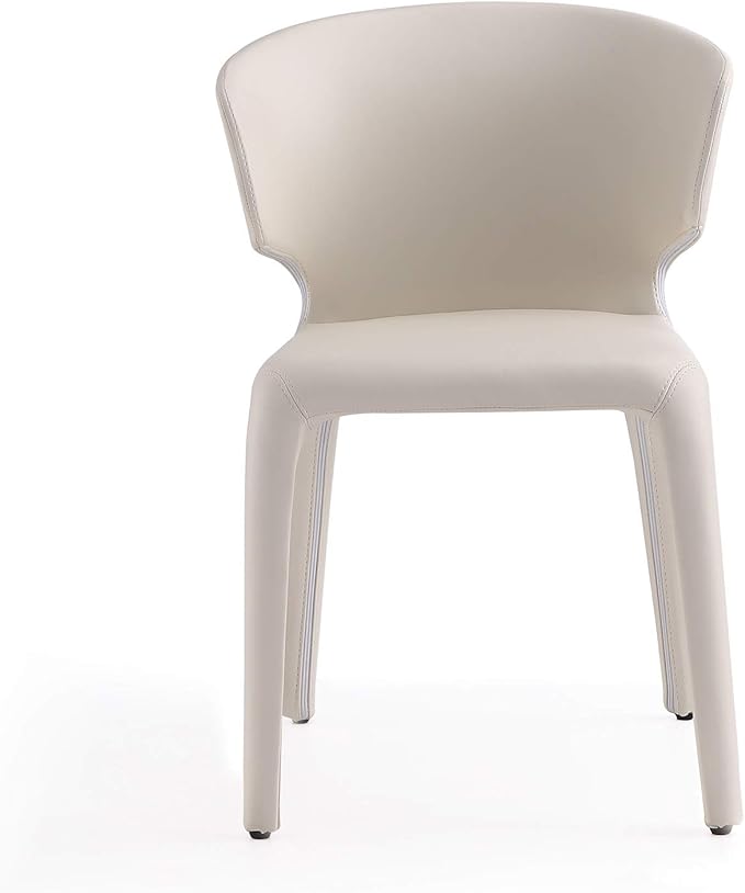Manhattan Comfort Conrad Mid Century Modern Dining Chairs Woven Tweed Upholstered Kitchen Furniture with Contoured Back, Foam Padding & Metal Legs, Set of 2, Cream