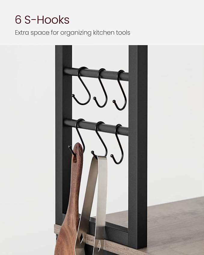 VASAGLE Coffee Bar, Baker’s Rack for Kitchen with Storage, 6-Tier Kitchen Shelves with 6 Hooks, Microwave Stand, Industrial, 15.7 x 23.6 x 65.7 Inches, Greige and Black UKKS024B02
