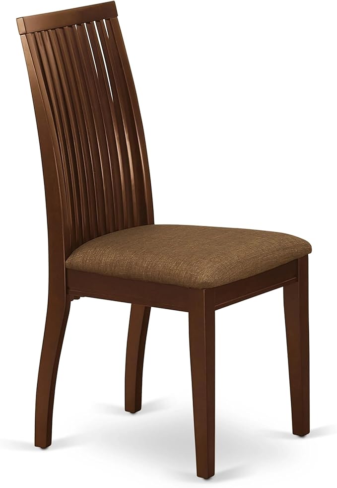 East West Furniture AMIP3-MAH-C 3 Piece Kitchen Table & Chairs Set Contains a Round Dining Room Table with Pedestal and 2 Linen Fabric Upholstered Chairs, 36x36 Inch, Mahogany