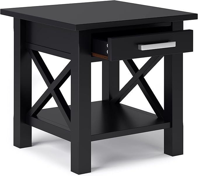 SIMPLIHOME Kitchener SOLID WOOD 21 inch Wide Square Contemporary End Table in Black for the Living Room and Bedroom