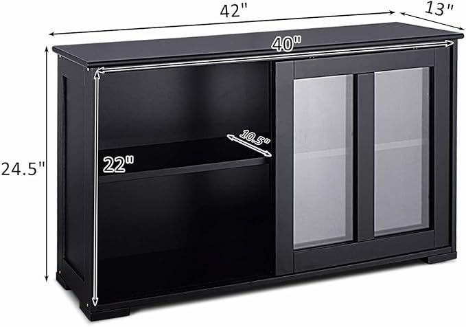 Costzon Kitchen Storage Sideboard, Antique Stackable Cabinet for Home Cupboard Buffet Dining Room (Black Sideboard with Sliding Door Window)