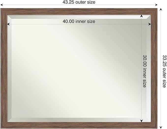 Amanti Art Brown Wall Mirror 33x43 Pia Medium Brown Narrow Rectangle Bathroom Mirror for Wall Decor Living Room, X-Large Casual Frame, Hangs Horizonally and Vertically, Bathroom Decor, Beveled Edge