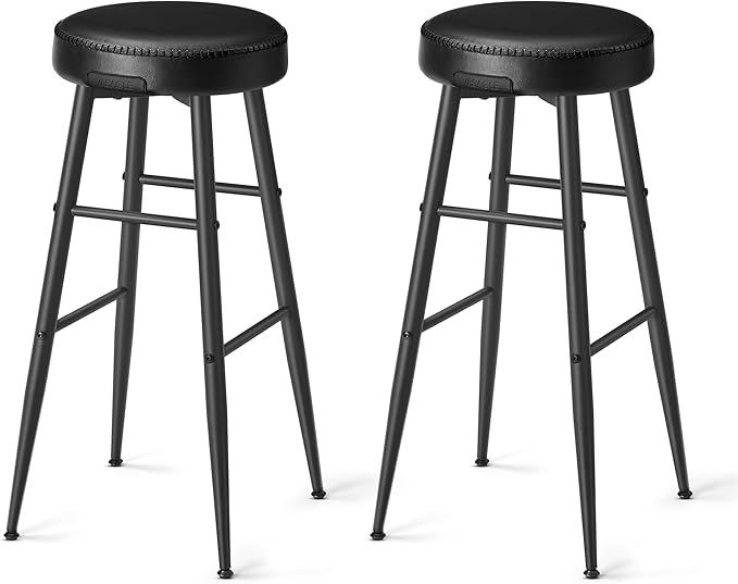 VASAGLE EKHO Collection - Bar Stools Set of 2, Bar Height Bar Stools, Kitchen Counter Stools, Mid-Century Modern Backless Counter Stools, 30-Inch Tall, Kitchen Island Home Bar, Ink Black