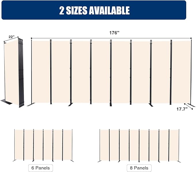 Room Divider and Folding Privacy Screens， Large 8 Panel Room Divider Wall Screen for Room Separtition, Partition Room Dividers Panel, Portable Fabric Wall Divider Room Separator for Office, School
