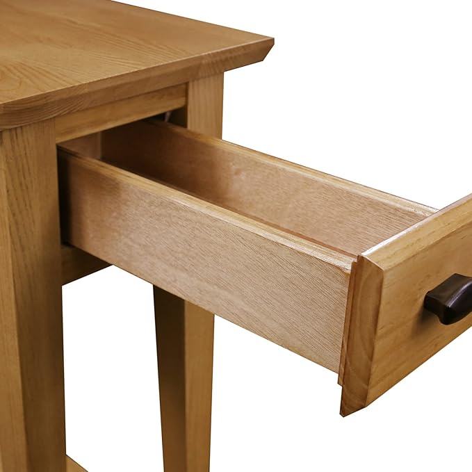 Leick Home Teegan End Table, Solid Wood, 1 Storage Drawer, Bottom Display Shelf, Narrow, Easy-Assembly, For Living Room/Bedroom, Desert Sand, 24 in L x 10 in W x 24 in H, 10071-DS