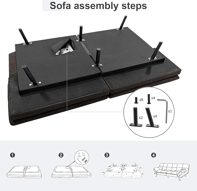 Vipbear Futon Sofa Bed Couch, 71" Convertible Sofa Bed, Space-Saving Loveseat with Adjustable Backrest & Armrest for Living Room,Apartment,Office,Pure Grey Sleeper Sofa