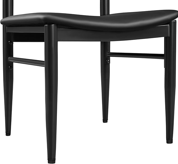 Yaheetech Dining Chairs Set of 4 Mid Century Modern Leather Dining Room Chairs with Armless Backrest & Metal Legs for Kitchen, Living Room, Black