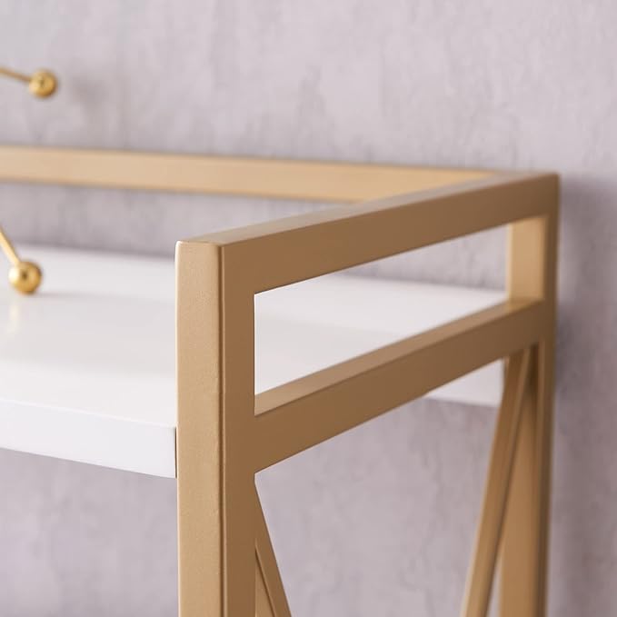 Leick Home Claudette Mixed Metal and Wood Bookshelf, White and Gold, Compact Storage for Small Spaces, 9261-WTGL