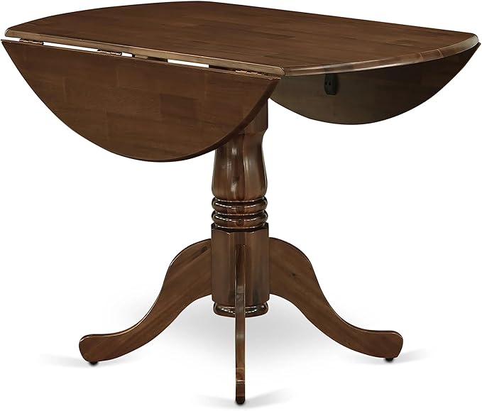 East West Furniture DLMZ3-AWA-32 3 Piece Kitchen Table Set for Small Spaces Consist of a Round Wooden Table with Dropleaf and 2 Upholstered Parson Chairs, 42x42 Inch, Antique Walnut
