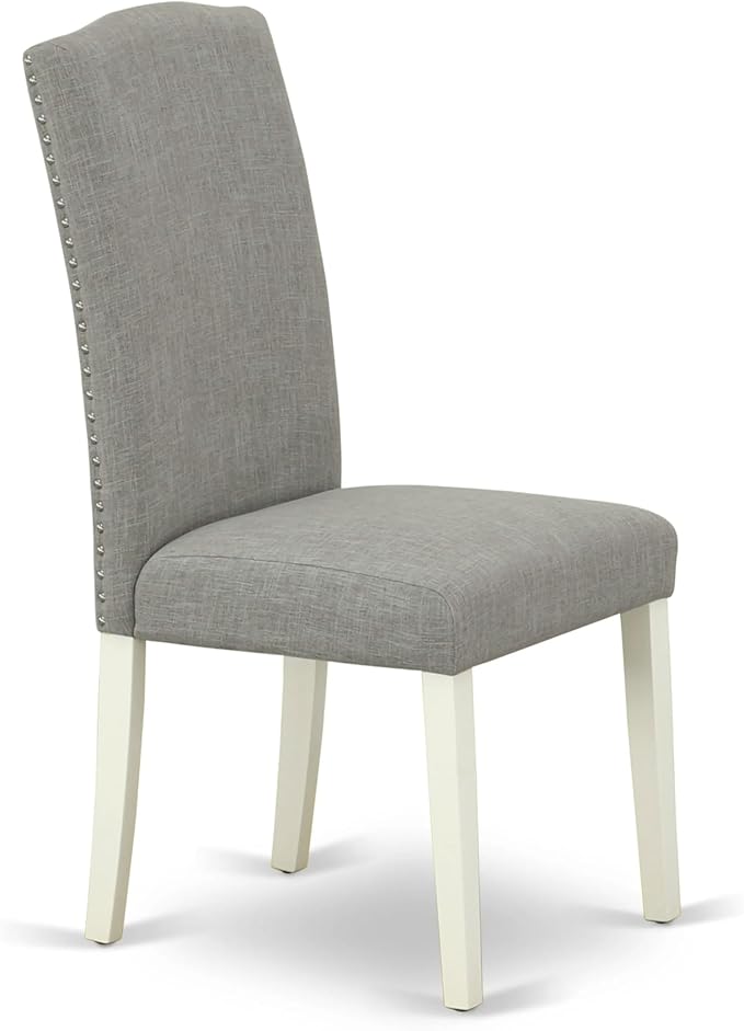 East West Furniture ANEN5-LWH-06 5 Piece Dining Room Furniture Set Includes a Round Kitchen Table with Pedestal and 4 Dark Shitake Linen Fabric Parsons Dining Chairs, 36x36 Inch, Linen White