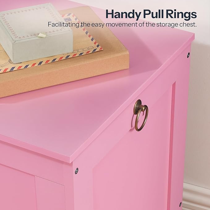 HOOBRO Toy Box, Retro Wooden Look Storage Chest with Safety Hinge, Entryway Storage Bench Supports 220 lb, 29.9 x 15.7 x 18.9 Inches Toy Chest Organizer, Easy Assembly (Pink) PK75CW01G1