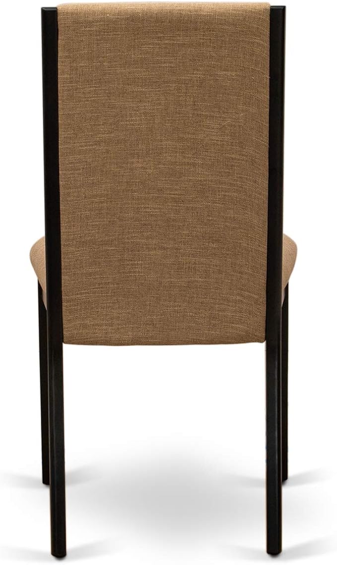 East West Furniture ESLA3-BCH-47 3 Piece Modern Dining Table Set Contains a Round Wooden Table with Pedestal and 2 Light Sable Linen Fabric Upholstered Chairs, 30x30 Inch, Black & Cherry