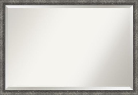 Amanti Art Grey Wall Mirror 26x38 Burnished Concrete Narrow Rectangle Bathroom Mirror for Wall Decor Living Room, Large Modern Contemporary Wood Frame, Hangs Horizonally and Vertically, Bathroom Decor