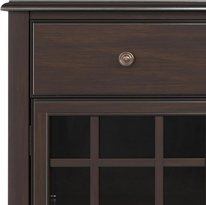 SIMPLIHOME Connaught Buffet - 60 inch Wide Solid Wood 3-Door Sideboard Buffet in Chestnut Brown, Traditional Storage Cabinet for Dining Room or Kitchen with Adjustable Shelves and Classic Molding