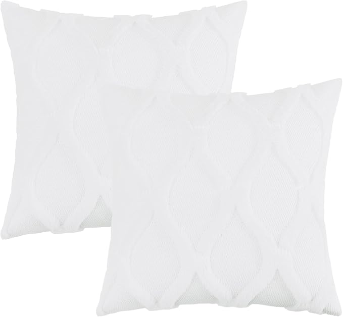 decorUhome Throw Pillow Covers 20x20 Inch Set of 2, Soft Plush Faux Fur Wool Pure White Couch Pillow Covers, Decorative Neutral Pillow Cases for Bed Sofa Living Room Home Decor
