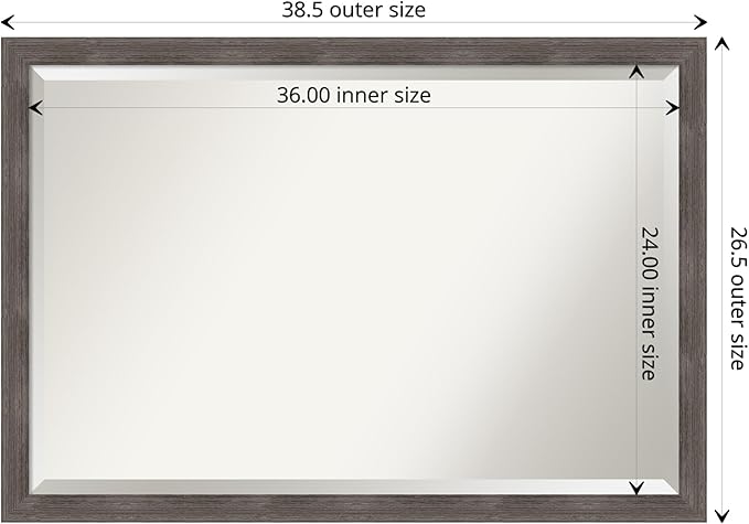 Amanti Art Grey Wall Mirror 27x39 Pinstripe Lead Grey Rectangle Bathroom Mirror for Wall Decor Living Room, Large Modern Wood Frame, Hangs Horizonally and Vertically, Bathroom Decor, Beveled Edge