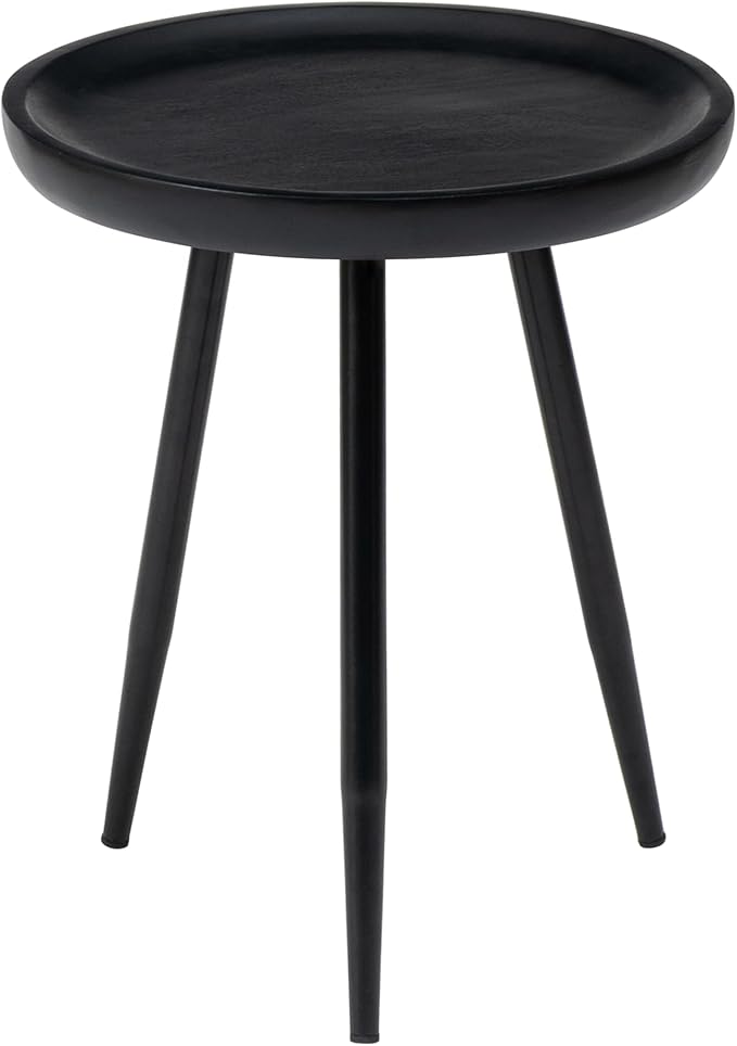 MH London Lydia Round Small End Table & Side Table Solid Wood, Black top with Black Metal Legs, Nightstand, 15.75"x15.75"x18"