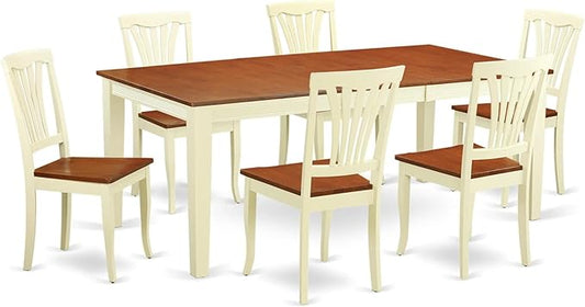 East West Furniture QUAV7-WHI-W 7 Piece Dining Table Set Consist of a Rectangle Dining Room Table with Butterfly Leaf and 6 Wooden Seat Chairs, 40x78 Inch, Buttermilk & Cherry