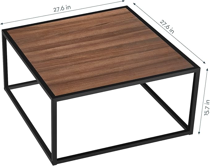 SAYGOER Farmhouse Coffee Table Rustic Wood Coffee Tables Mid Century Modern Coffe Tables for Small Spaces Simple Square Low Center Table for Living Room Home Office Boho Style, Walnut