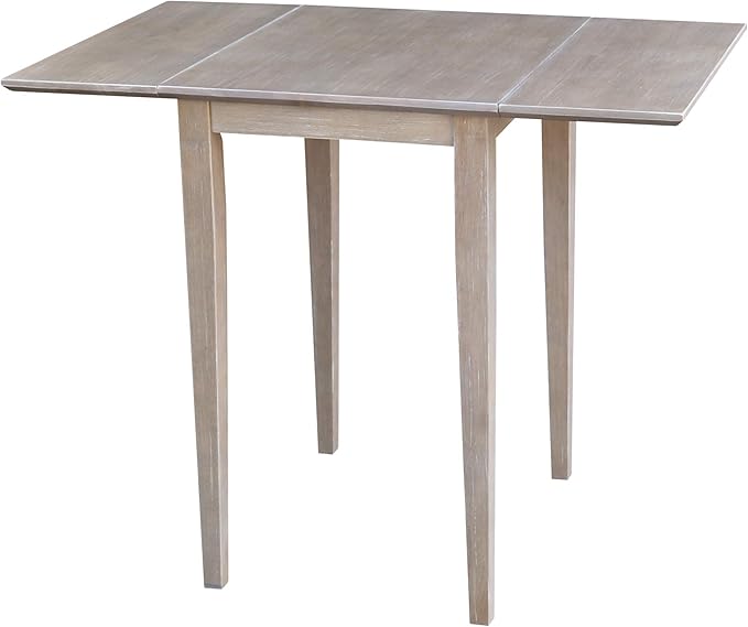 IC International Concepts, Solid Wood Small Drop Leaf Dining Table, Solid Real Wood, Sturdy Parawood,36 X 22 X 29, Minimum Assembly, Washed Gray Taupe