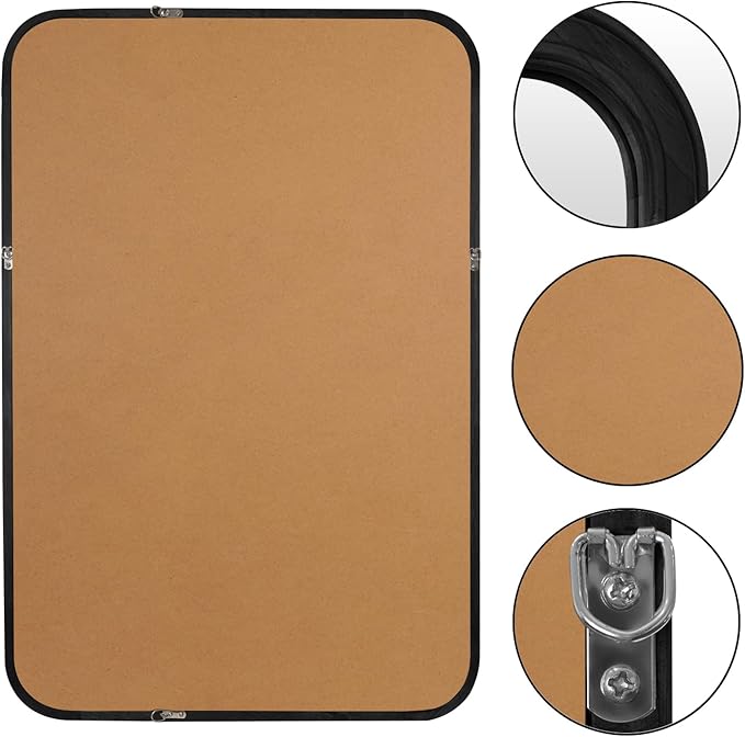 WallBeyond Wood Bathroom Mirror for Wall 20x30 Inch Wooden Frame Rectangle Mirror for Farmhouse Bathroom Vanity Wall Mounted Decorative Mirror (Horizontal/Vertical Black)