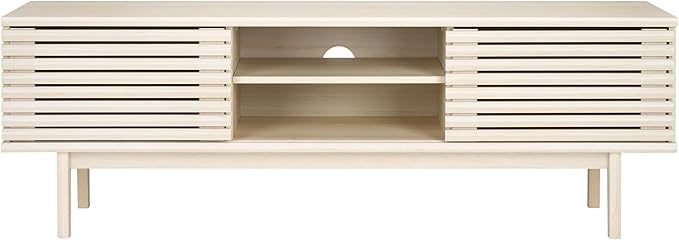 SAFAVIEH Aricia TV Stand for up to 65" Flatscreen – Bleached White, 2 Sliding Doors with Interior Storage, 1 Open Shelf, Entertainment Media Console (MED9633C)