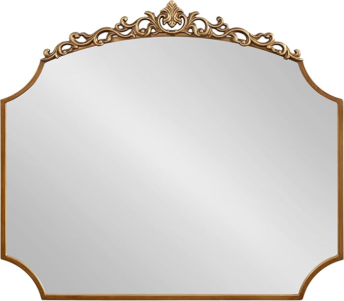 Kate and Laurel Arendahl Ornate Traditional Arched Scallop Mirror; 24 x 36; Antique Gold; Decorative Baroque Style Scalloped Arch Vintage Gold Mirror with Ornamental Crown