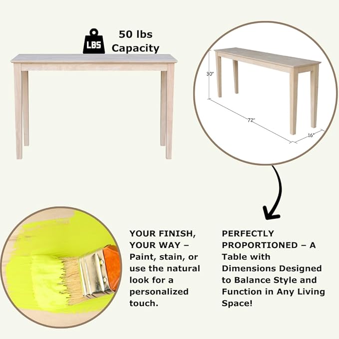 Solid Wood Extended Length Shaker Console Table - 48" Wide