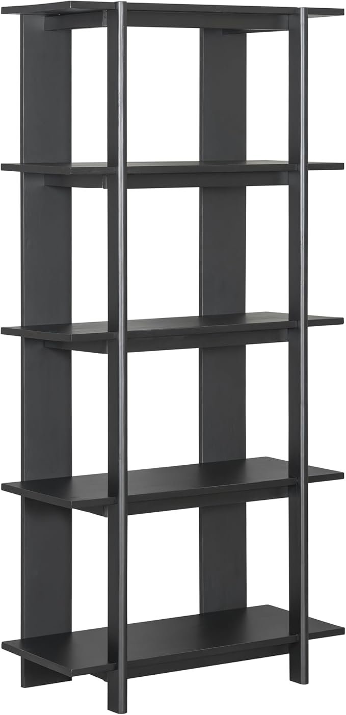 Christopher Knight Home Milio Modern 4 Shelf Bookcase, Acacia Solid Wood Book Organizer with Non-Slip Foot Pads, Sturdy Open Storage Shelf, Big Book Shelf, Floor Standing Unit, 70.20'' Height, Black